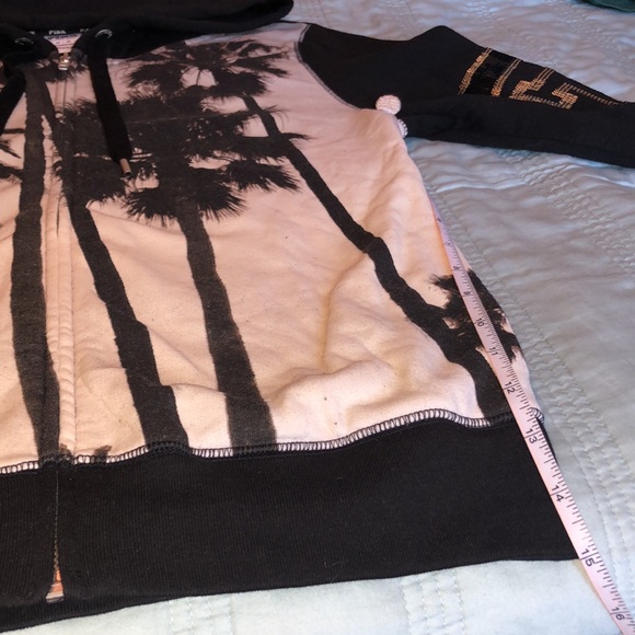 PINK Victoria's Secret Black and Cream Palm Tree Hoodie - Picture 5 of 6
